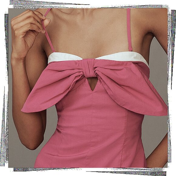 NWT: Pink & White Marilyn Monroe Inspired Strapless Bow Front Midi Dress (XS) - Picture 3 of 5